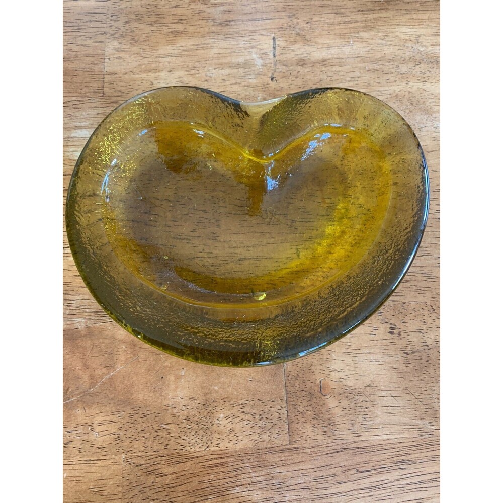 VINTAGE BLENKO amber  ART GLASS AMOEBA - KIDNEY  SHAPED ASHTRAY‎ BOWL